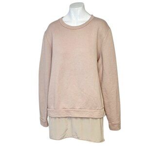 COS Womens Long Sleeve Sweater Tunic Length, Silk Bottom, Pink, Size Large